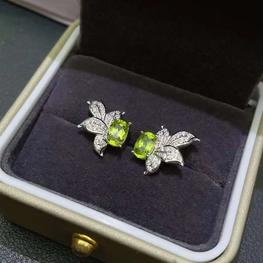 

Серьги из серебра 925 пробы, с натуральным зеленым цветком