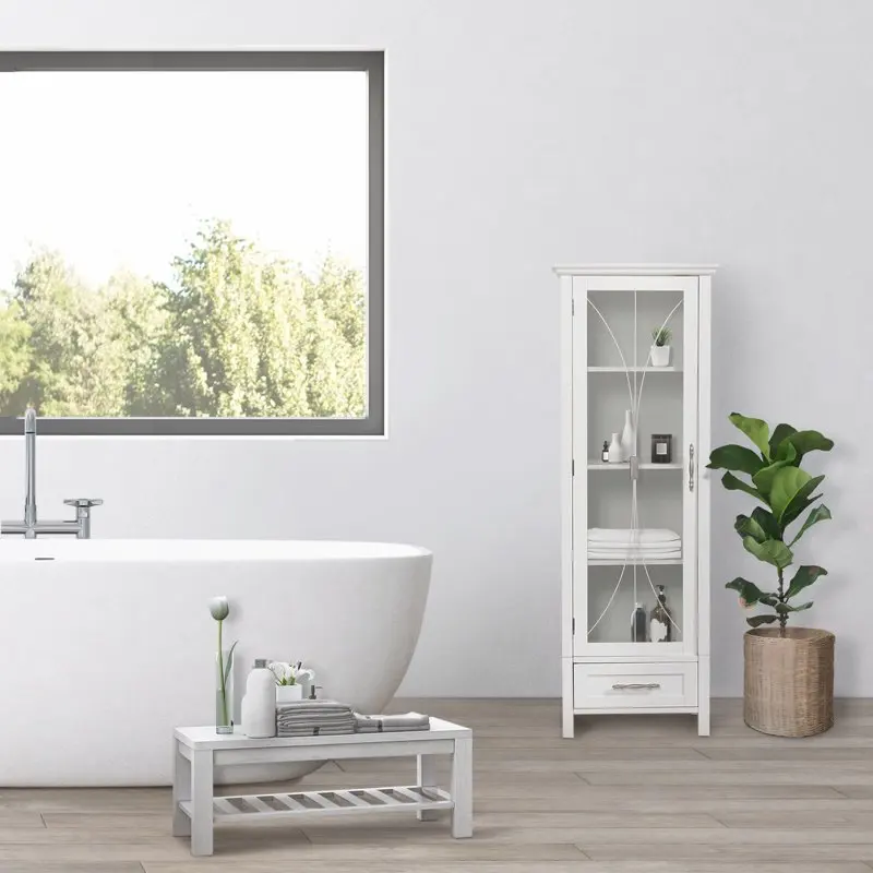 

Wooden Linen Cabinet with Drawer, White