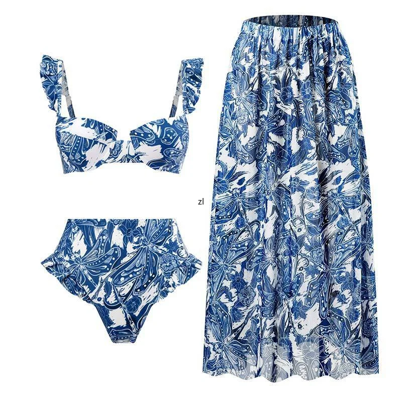 2023 Bikinis Chic Print Bathing Suit Fashion Lace Up High Waist Swimsuit Women Beachwear Split-joint Swimwear Backless Surf Wear