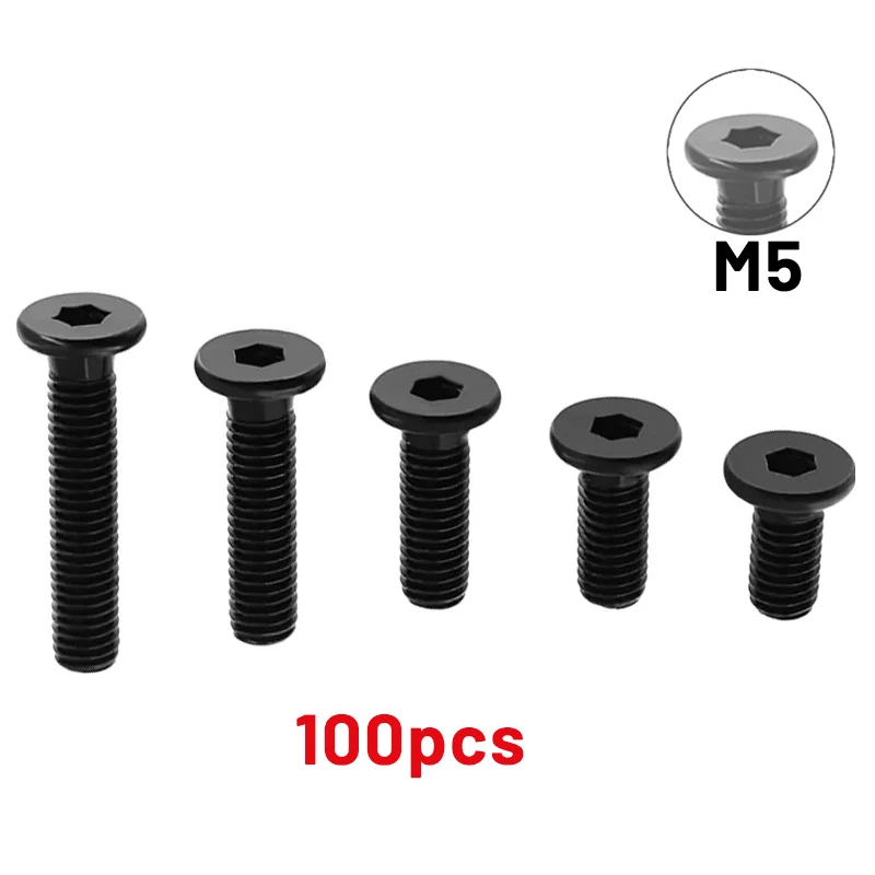 

100 шт. низкопрофильные винты M5, черные винты с шестигранной головкой из углеродистой стали, ультратонкие сверхнизкие винты с шестигранной головкой и плоской головкой