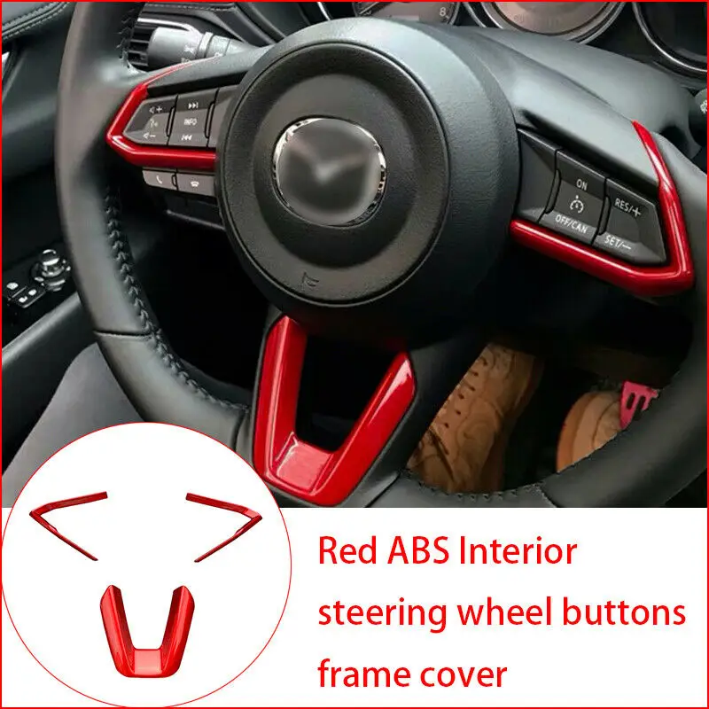 

Красные кнопки на рулевое колесо интерьера из АБС-пластика, рамка, чехол для Mazda 3, Mazda 6 CX-4 CX-5 CX-9 2016-2019(3 шт.)