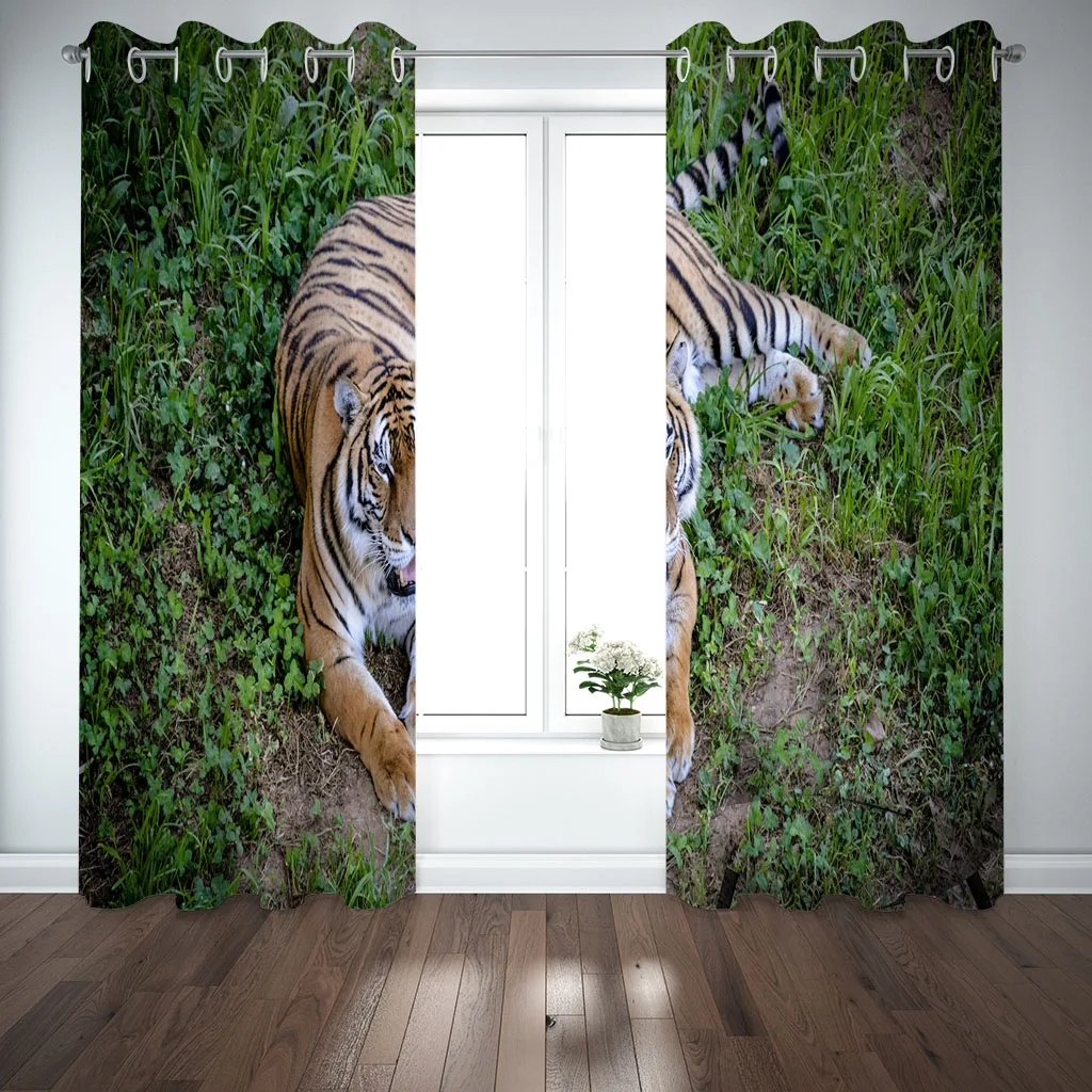 HUANZHUANG термозанавески с ушками принт трава тигр животные термоизолированные