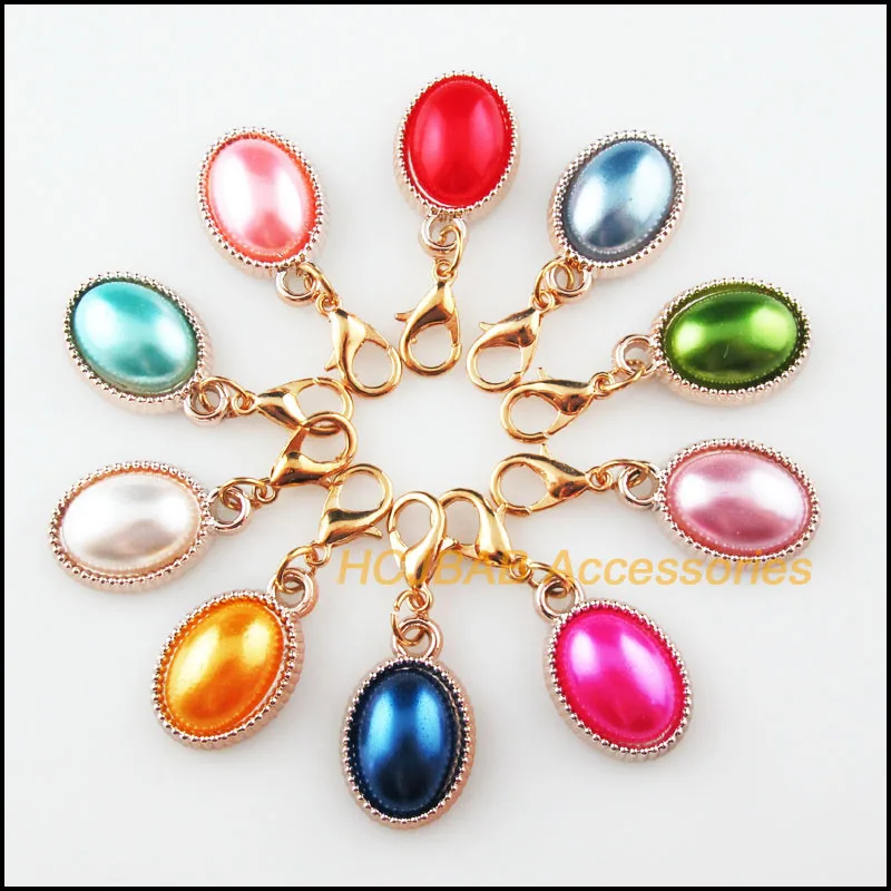 

Fashion New 20Pcs KC Gold Color Mixed Acrylic With Lobster Claw Clasps Charms Oval Dots Pendants