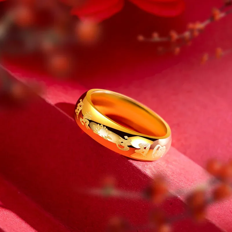 Настоящее золото 9999 желтое 24 карата шестизначное кольцо-мантра кольцо с мантрой