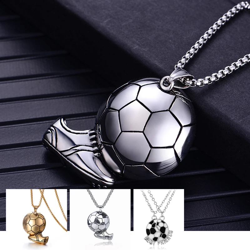 

Bugalaty 2023 Football Soccer Pendant Necklace Stainless Steel Metal Long Necklaces For Men Women Teens Boys Girls Link Chain