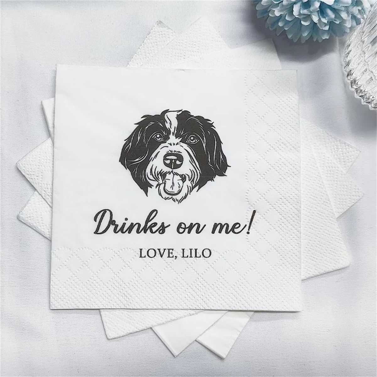 Custom Pet Cocktail Napkins Portrait Dog Wedding Cat Illustration Bar 50Pcs