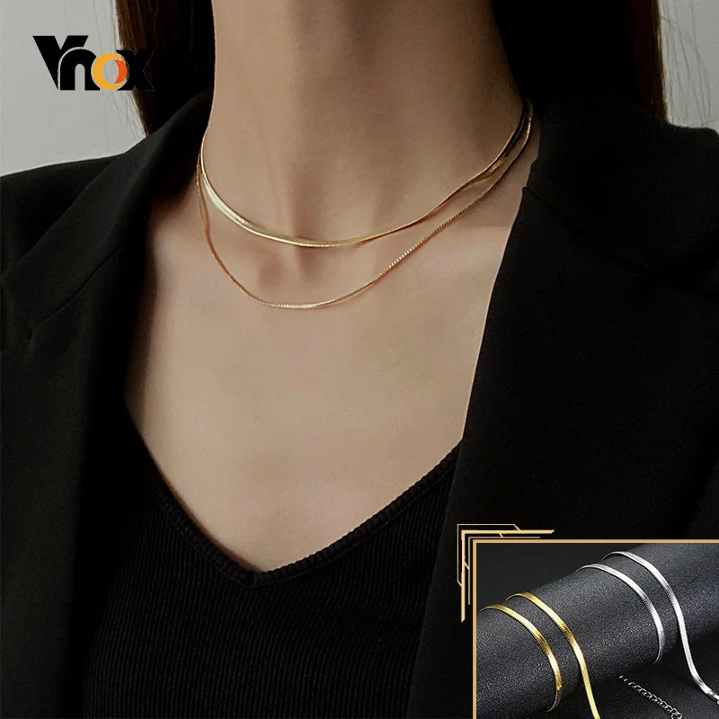 

Vnox Basic Flat Snake Chain Necklaces for Women,Length Adjustable Stainless Steel Choker Collar,Chic Street Wear Jewelry