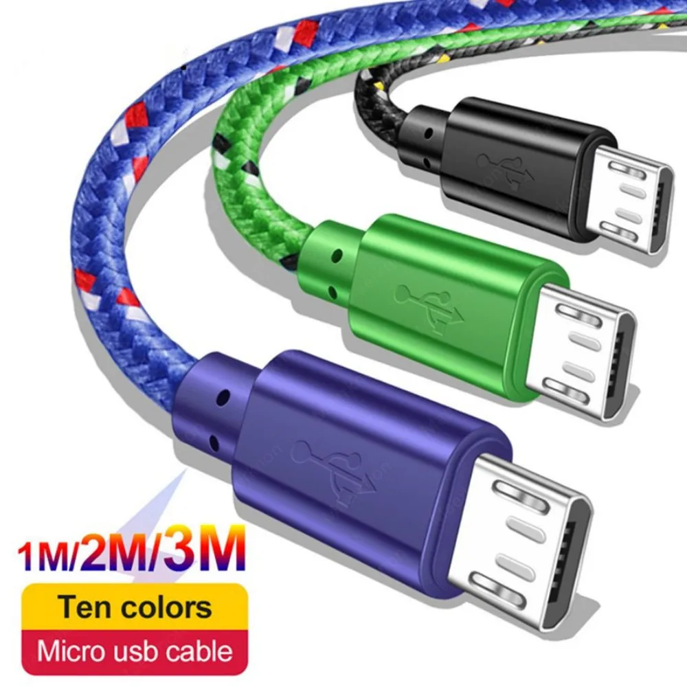 

Micro USB Cable 2.4A Fast Charging Nylon Braided Data Sync Cord Mobile Phone Charge Wire For Samsung Xiaom Huawei Microusb Cable