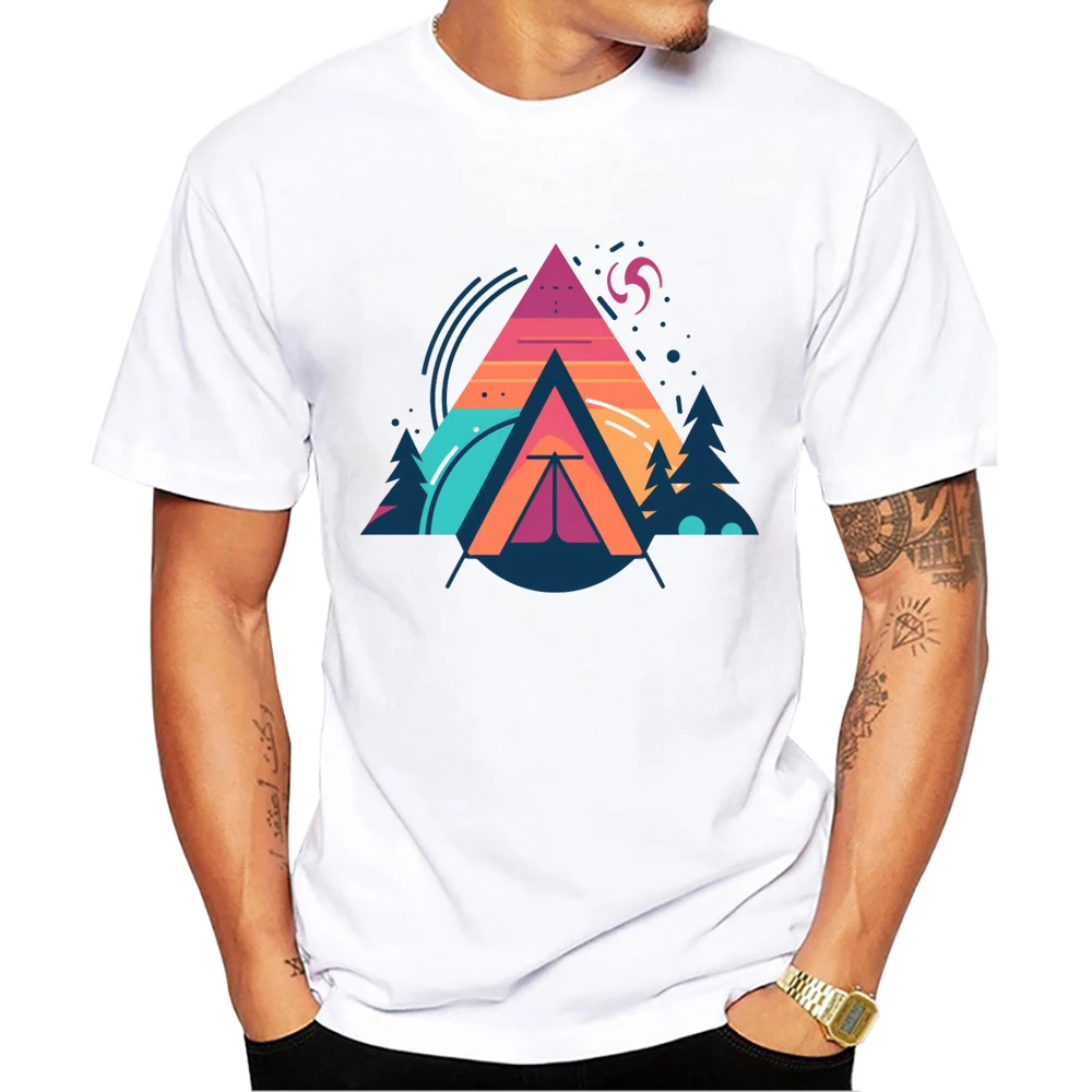 TEEHUB Neue Stil Kunst Geometrische Männer T-Shirt Camping Unter Sterne Gedruckt T Shirts Kurzarm T-shirts Harajuku T – Detail 1