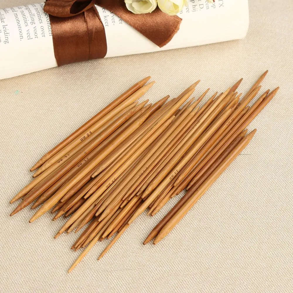 

55Pcs 11 Sizes 5'' 13cm Double Pointed Bamboo Needle Knitting Needles Weave Tool