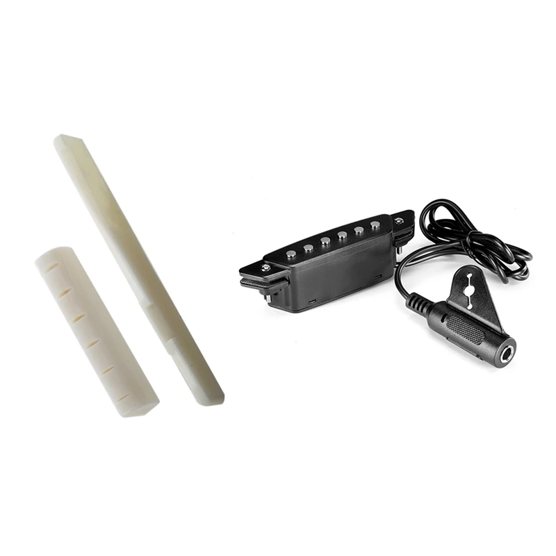 

2 Pcs Guitar Strings Pillow Top And Bottom Bone Bridge & 1 Pcs SH-85 Black 6 Hole Soundhole Pickup