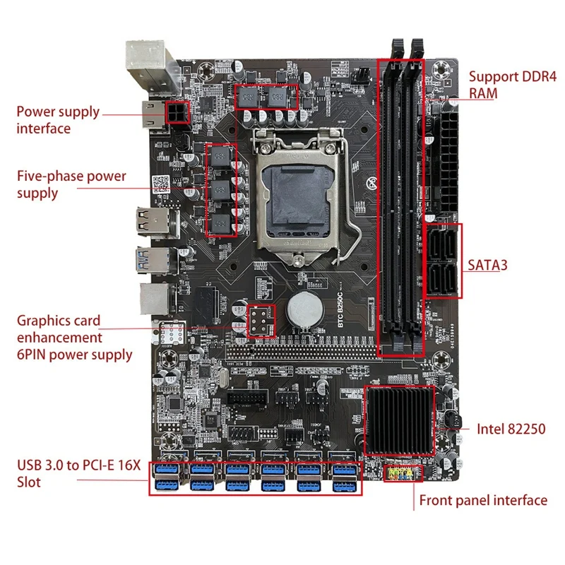 Материнская плата B250C для майнинга BTC 12 USB3.0 слот графической карты LGA 1151 DDR4 DIMM RAM с