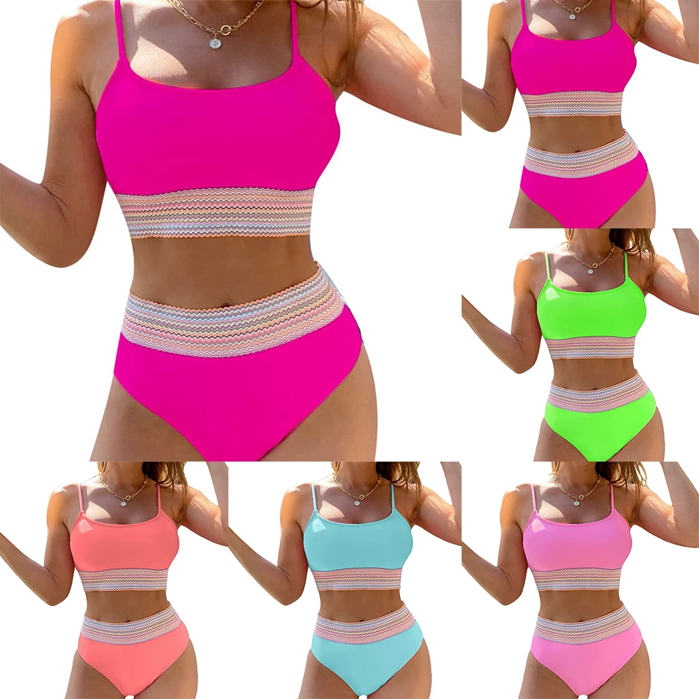 Женский сексуальный купальник с высокой талией однотонное бикини женское