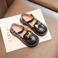 girls unique metal h letter cute shiny spring shallow loafer 2022 all match spring new pu casual princess korean leather shoes