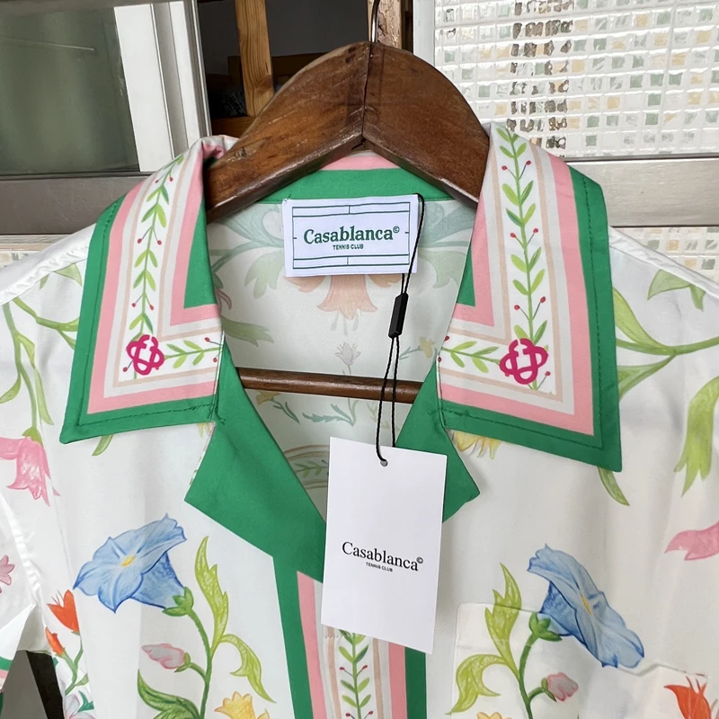 Colorful Letters Logo CASABLANCA Multi Floral Print Mesh Shorts Set Men Women Thin Silk Fabric Casual Hawaii Beach Short Suit