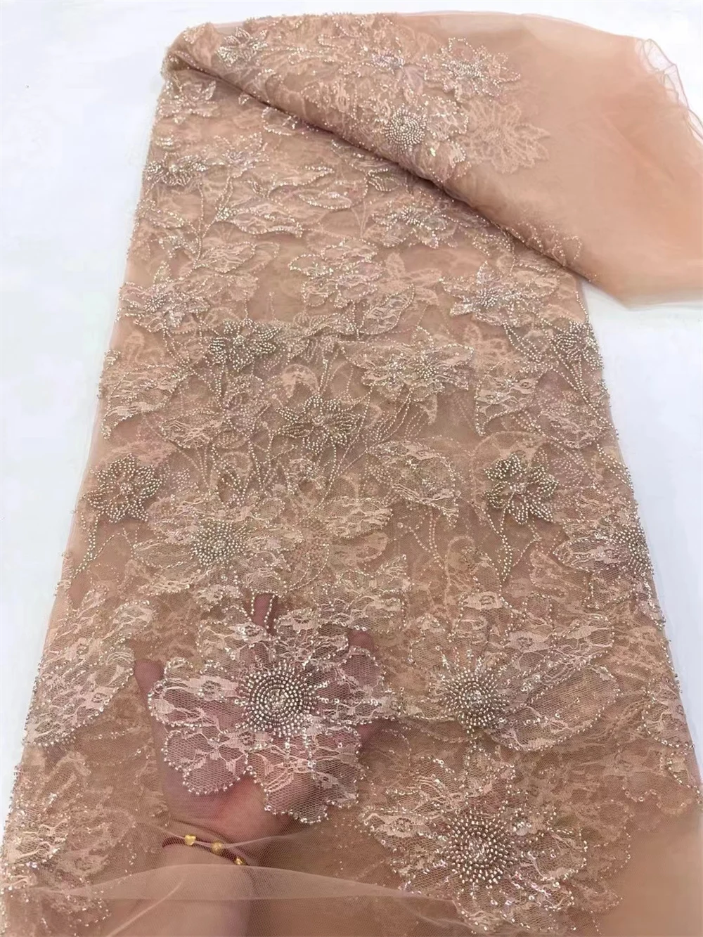 5 ярдов африканской кружевной ткани с бусинами нигерийские и французские