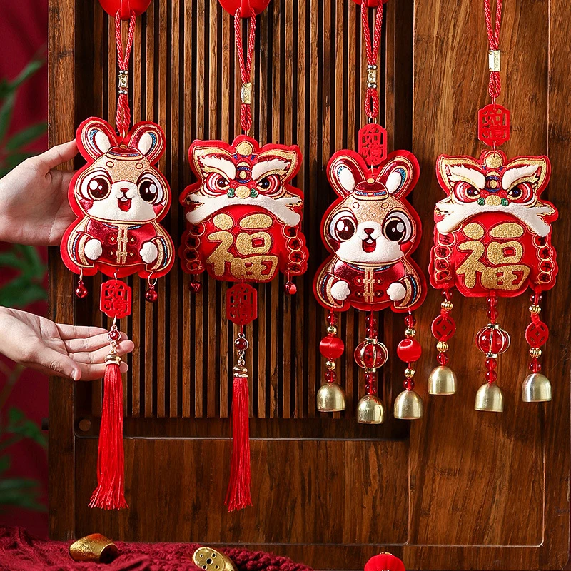 

1/2/4 шт. Подвески на китайский новый год, Китайский праздник весны, Флокированный кулон, подвесные украшения, растения, Декор, Год Кролика