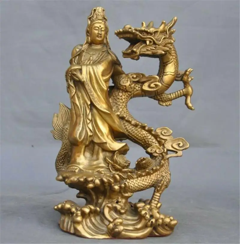 

Женская статуя Будды из чистой латуни Dragon kwan-yin