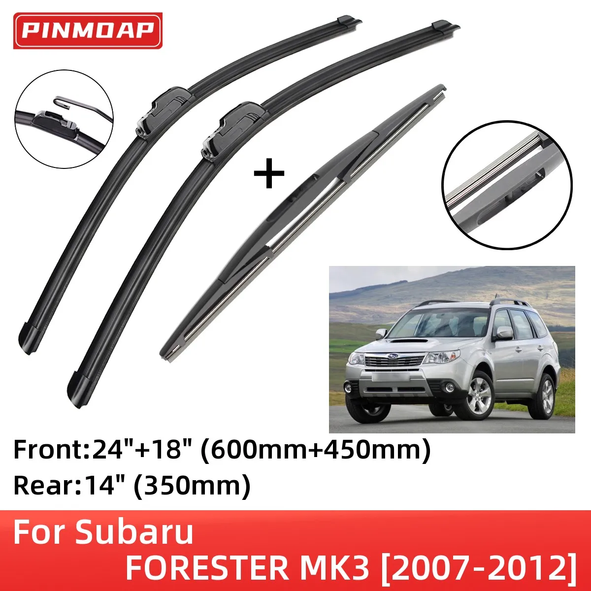 

Щетки стеклоочистителя для Subaru FORESTER, MK3, 2007-2012, передние и задние щетки стеклоочистителя, аксессуары, J Hook 2007, 2008, 2009, 2010, 2011, 2012