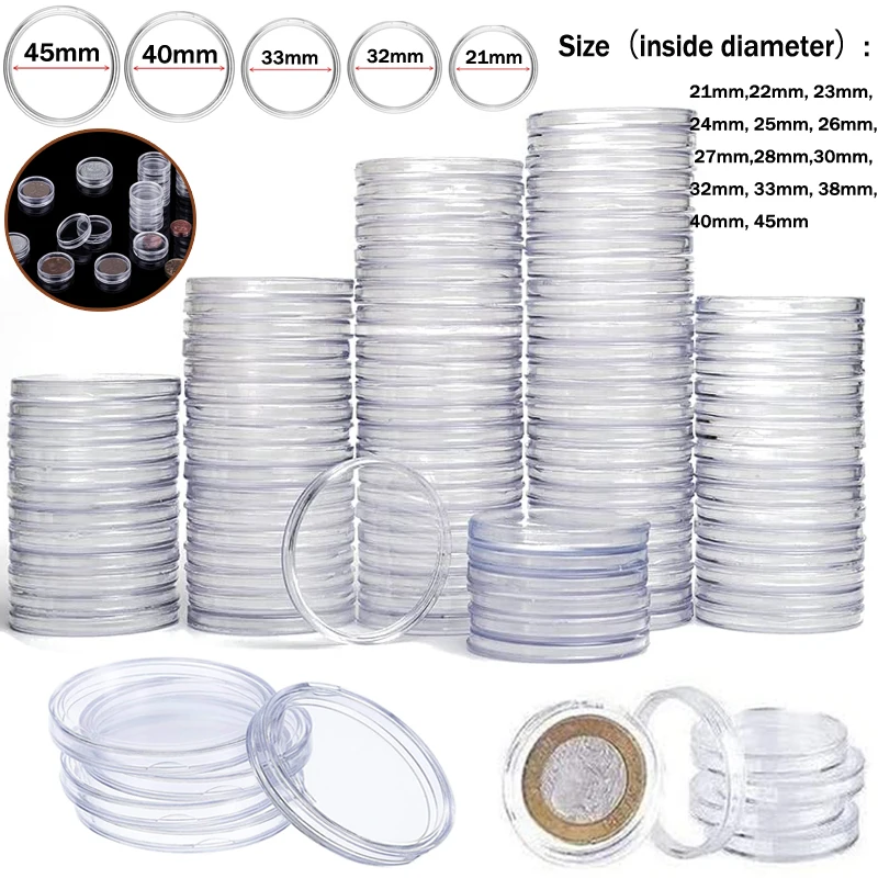 10/25/50pcs/lot Transparent Plastic Coin Holder Coin Collecting Box Case for Coins Storage Capsules Protection Boxes Container