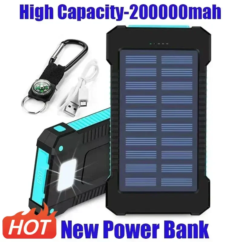 Новый внешний аккумулятор 200 ач с солнечной батареей светодиодный фонарик LEDSOS