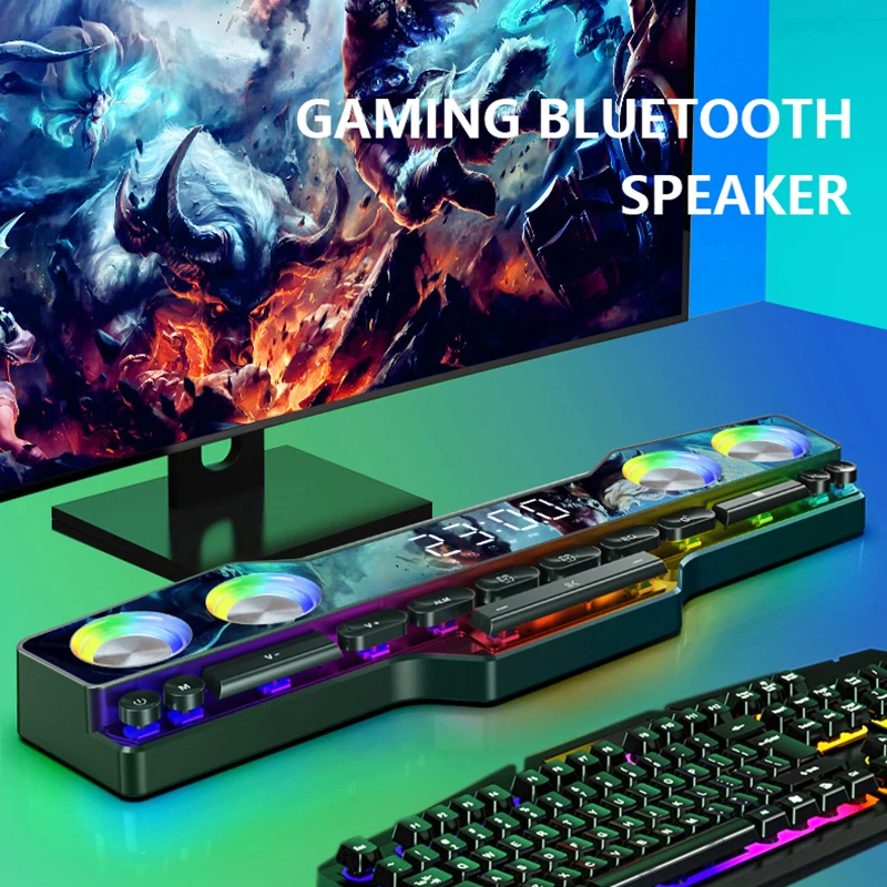 Саундбар с часовой функцией беспроводной игровой динамик RGB 3D Hi-Fi стерео звуковая