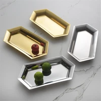 304 stainless steel hexagon storage tray fruit snack plate towel dish ins dessert mirror or matte decorate