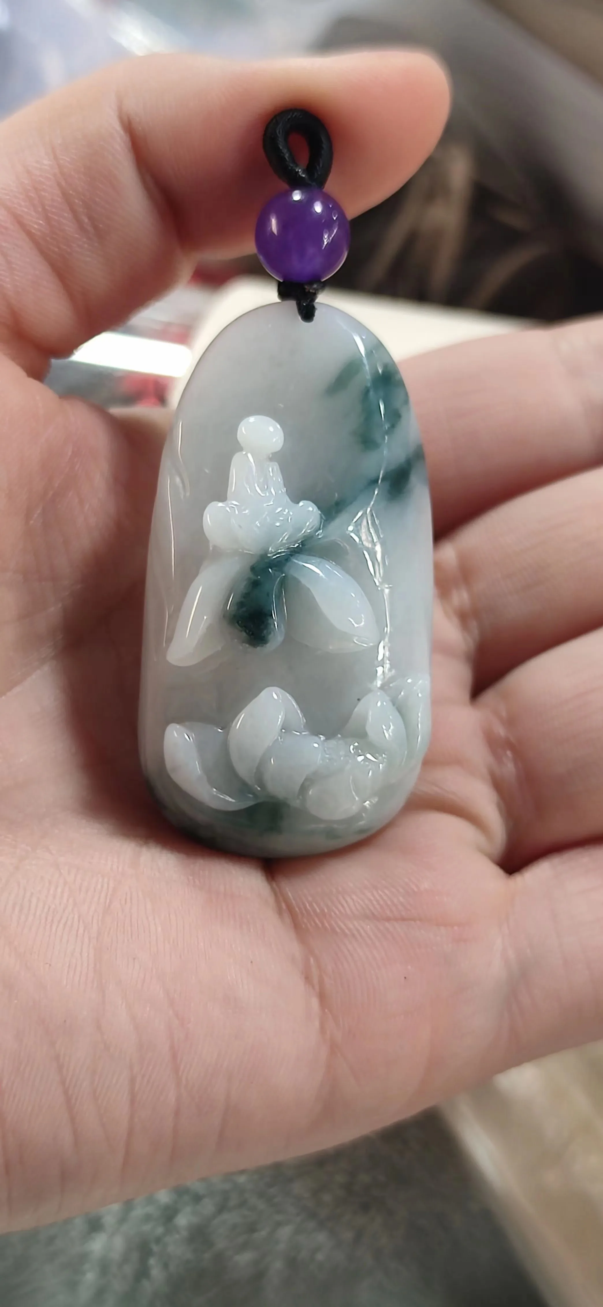 

Natural 100% real green jadeite carve Enlightenment Bless peace pendant jewellery Handle piece for men woman gifts good luck