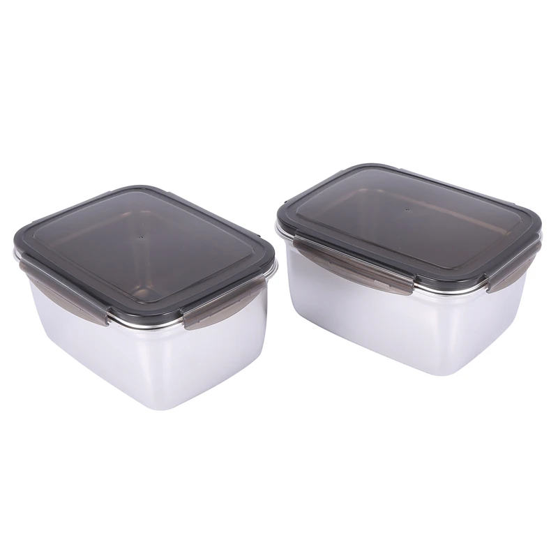 

2 Pcs Stainless Steel Rectangle Fresh-Keeping Box Sealed Box Food Container,Fresh-Keeping Lunch Box With Lid - 2800Ml