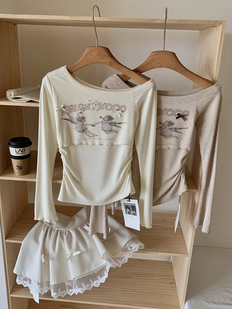 Женский укороченный топ с воротником-лодочкой модель Y2k в Корейском стиле на