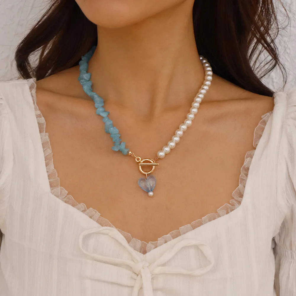 

Geometric Choker Female Imitation Pearl Color Stone Stitching Necklace Temperament Lady Collar Necklace