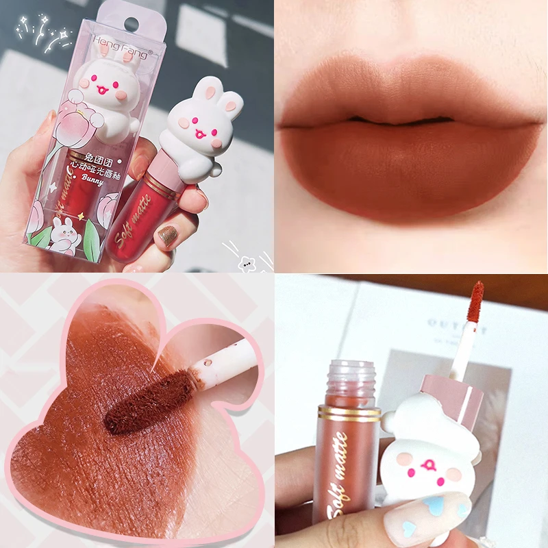 

Cute Rabbit Lip Gloss Lipstick Matte Waterproof Long-lasting Red Lip Tint Portable Liquid Lip Glaze Beauty Make Up Women Gilrs