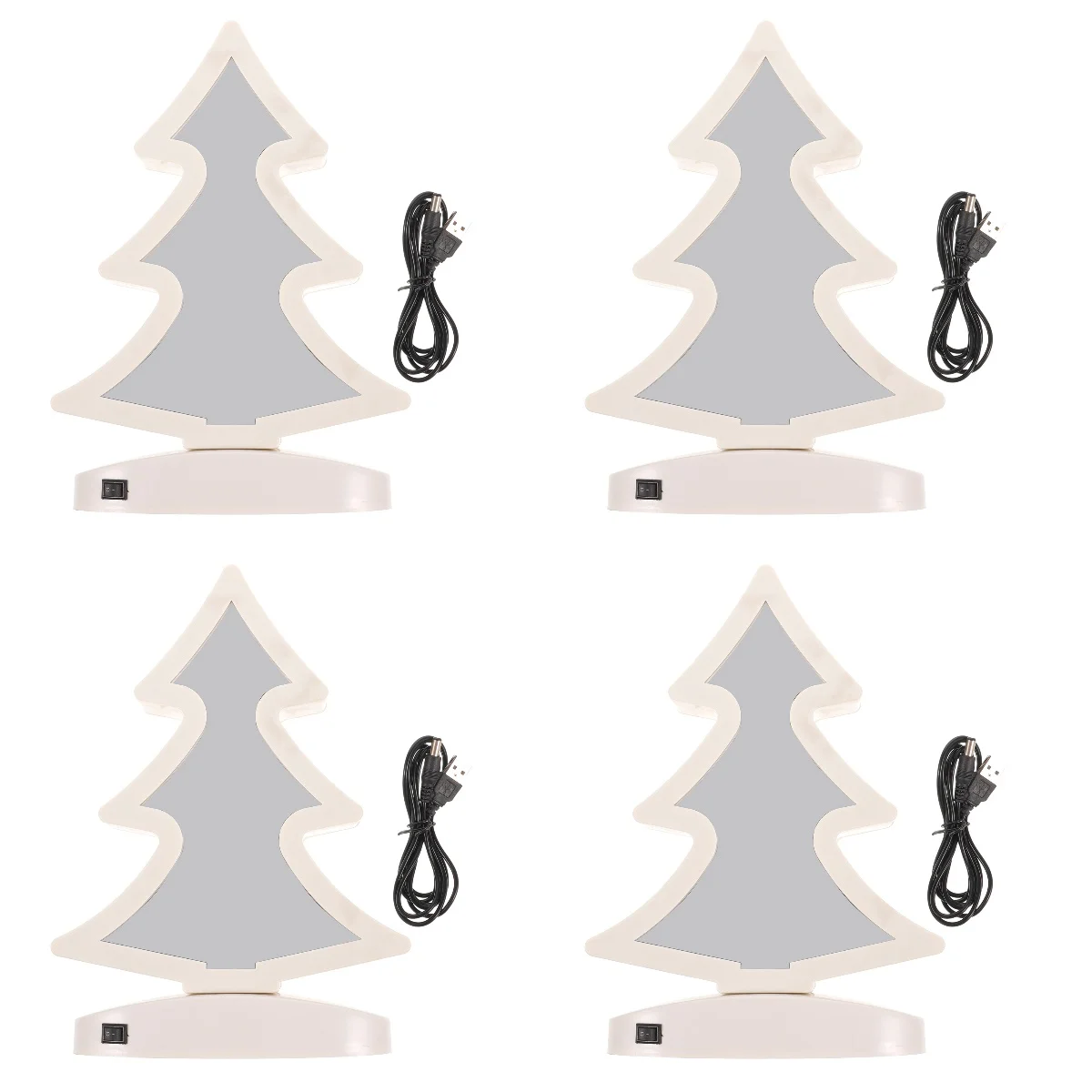 

4pcs 3D LED Tunnel Light Christmas Tree Shape Design Portable Mirror Light Night Light for Home Room Decor (White)