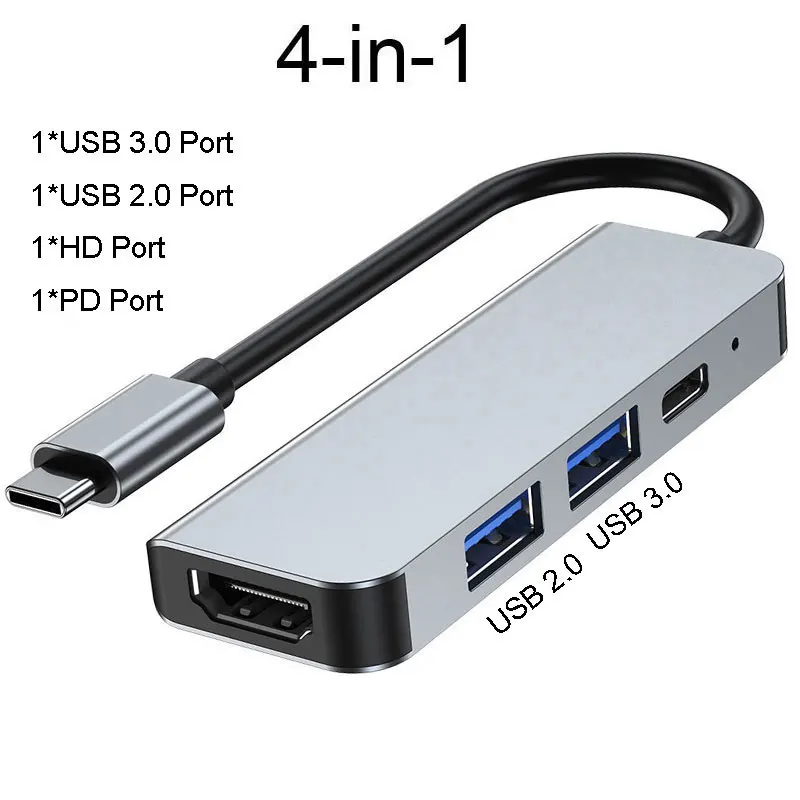 

USB-концентратор Тип C для HDMI-совместимый 4k Hub3.0/2,0 USB C PD-разветвитель заряда для Macbook Air/Pro M1 ноутбуки OTG адаптер 4 в 1