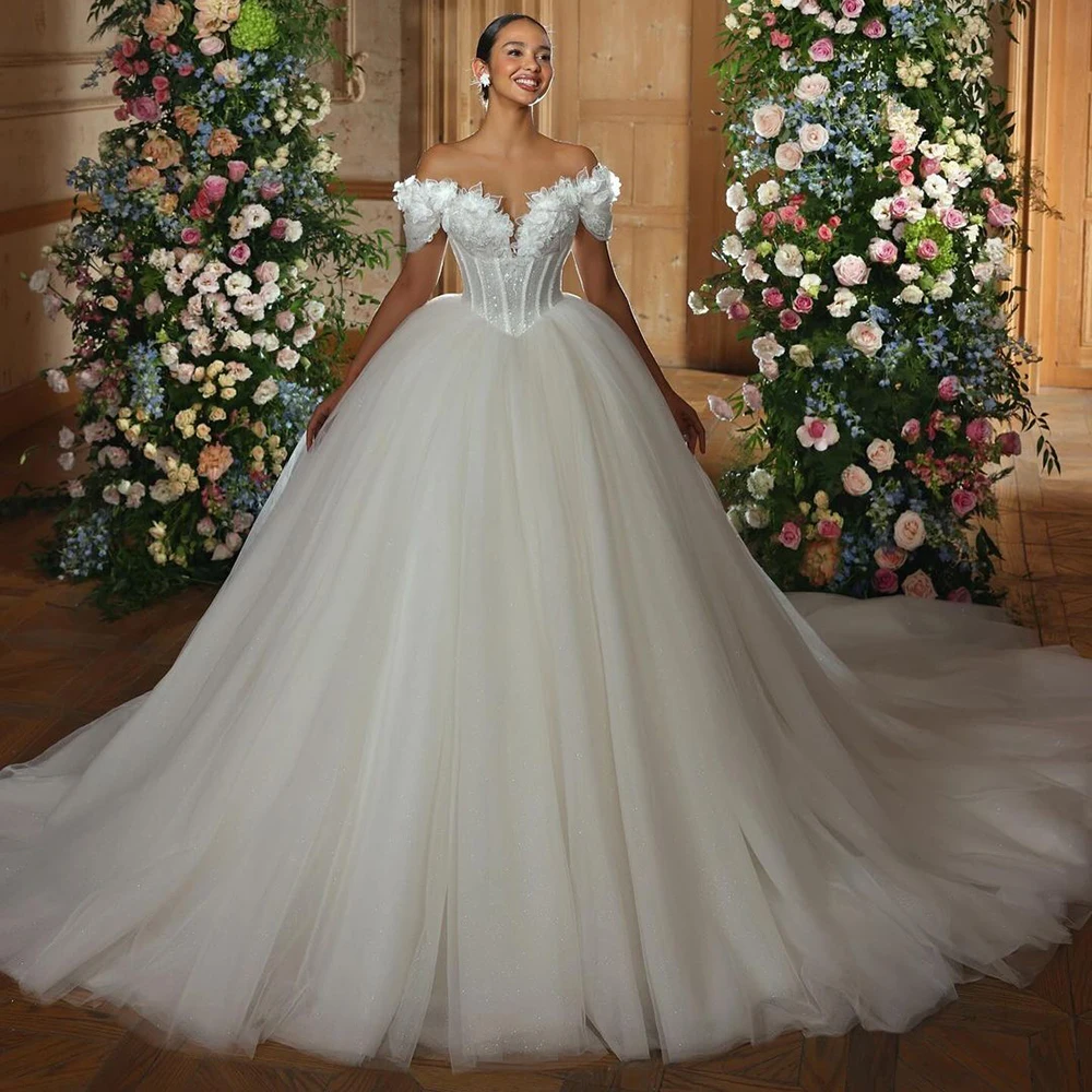 Белое Роскошное Свадебное платье из органзы с открытыми плечами 2024 вечерние