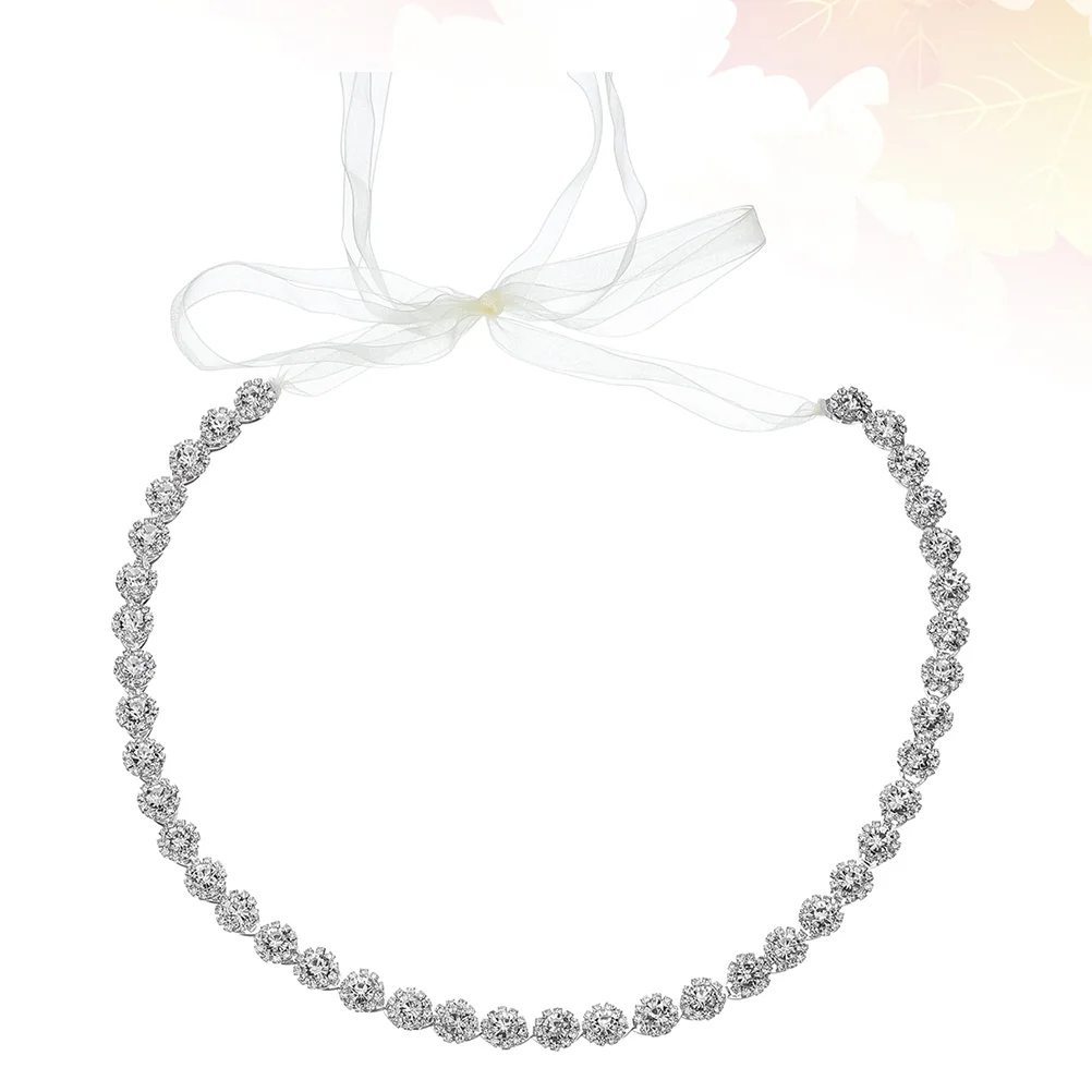 

Elegant Bride Body Chain Wedding Ribbon Crystal Waistband Bridal Dress Belt Accessory (Silver)