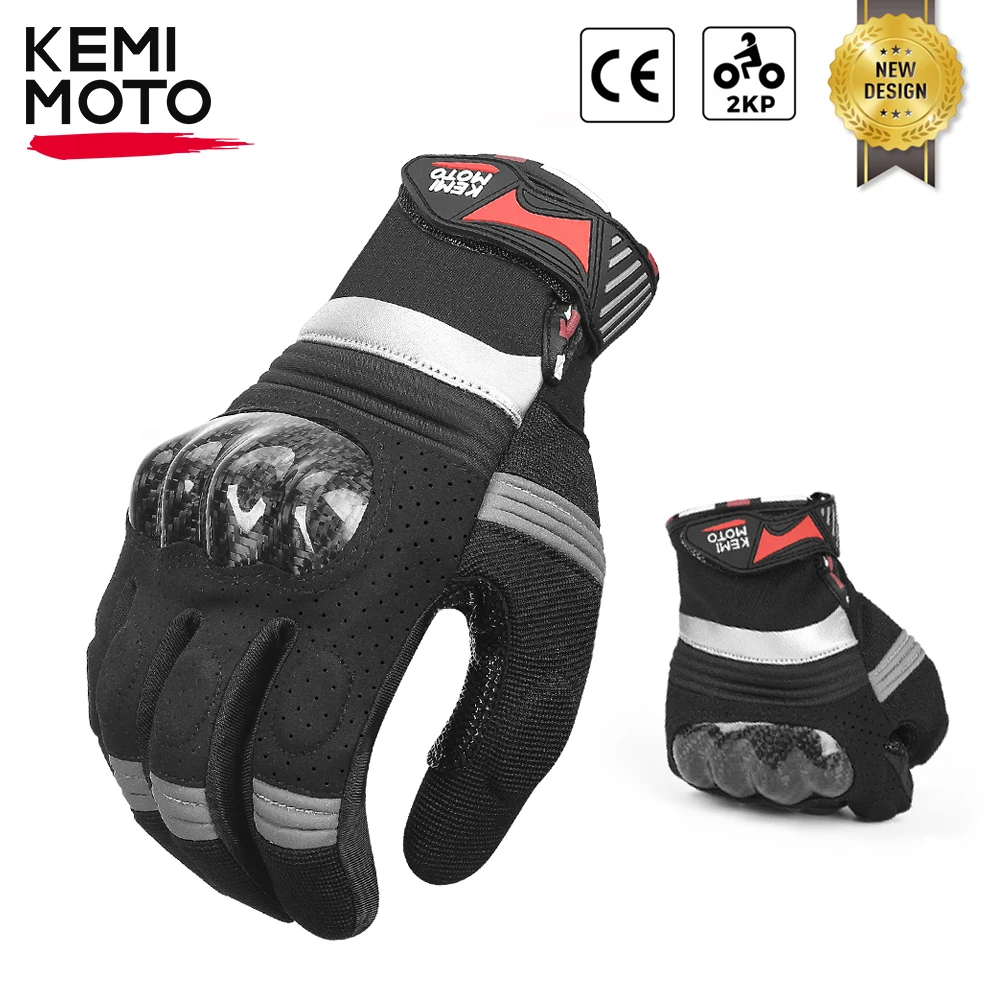 KEMiMOTO CE Motorcycle Gloves Touchscreen Breathable Full Finger Guantes PVC Protective Gear For Racing Motocross ATV Luvas