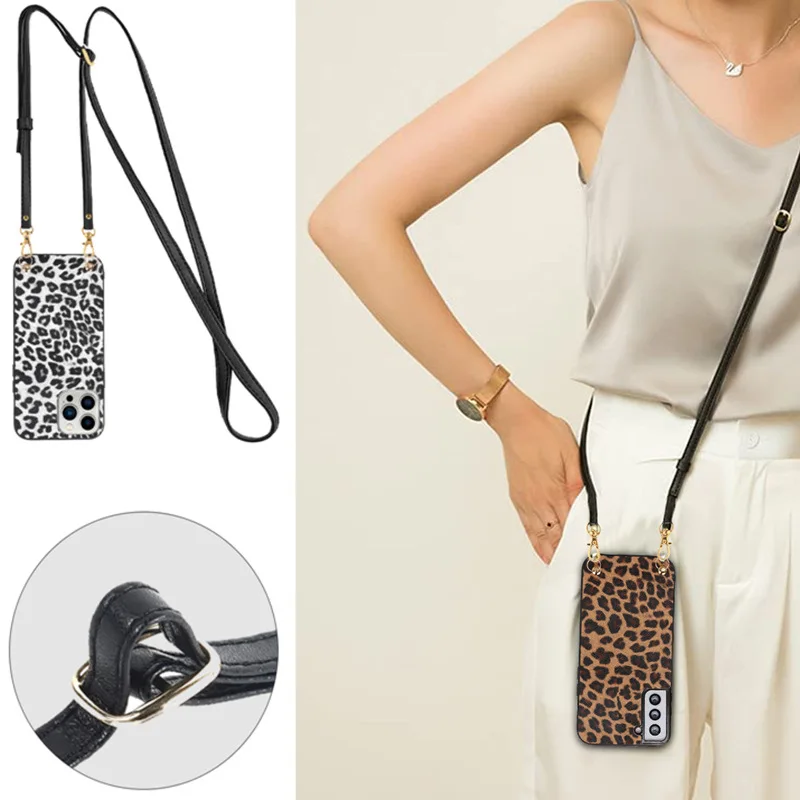 

Leopard Print Mobile Phone Case for Samsung S22/A53 iPhone 13 Pro Max Fashion Lanyard Case Note 20 Protective Cover