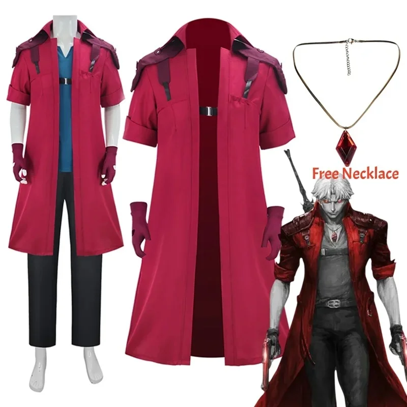 Фото Костюм для косплея Данте из игры Devil May Cry для взрослых мужчин, длинное пальто, перчатки, для ролевых игр на Хэллоуин. №2