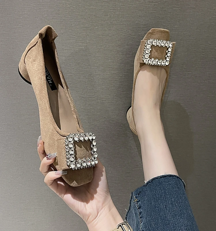 

Women Shoes Autumn Square Toe Crystal Slip-on All-Match Low Heels Buckle Casual Female Sneakers Flats Fall Rhinestone Slip On Ne