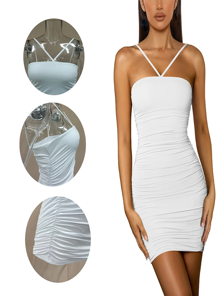 Женское Плиссированное Платье С Тонкими Бретельками Облегающее Мини-платье