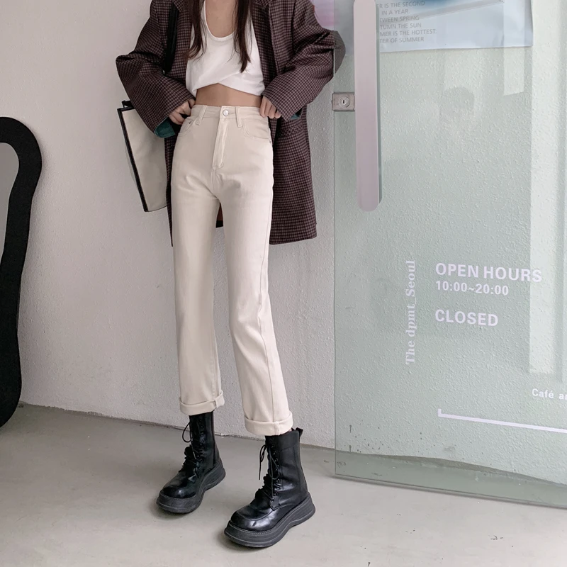 

DD2869 Fashion all-match straight-leg slim-fitting trousers high-waisted jeans