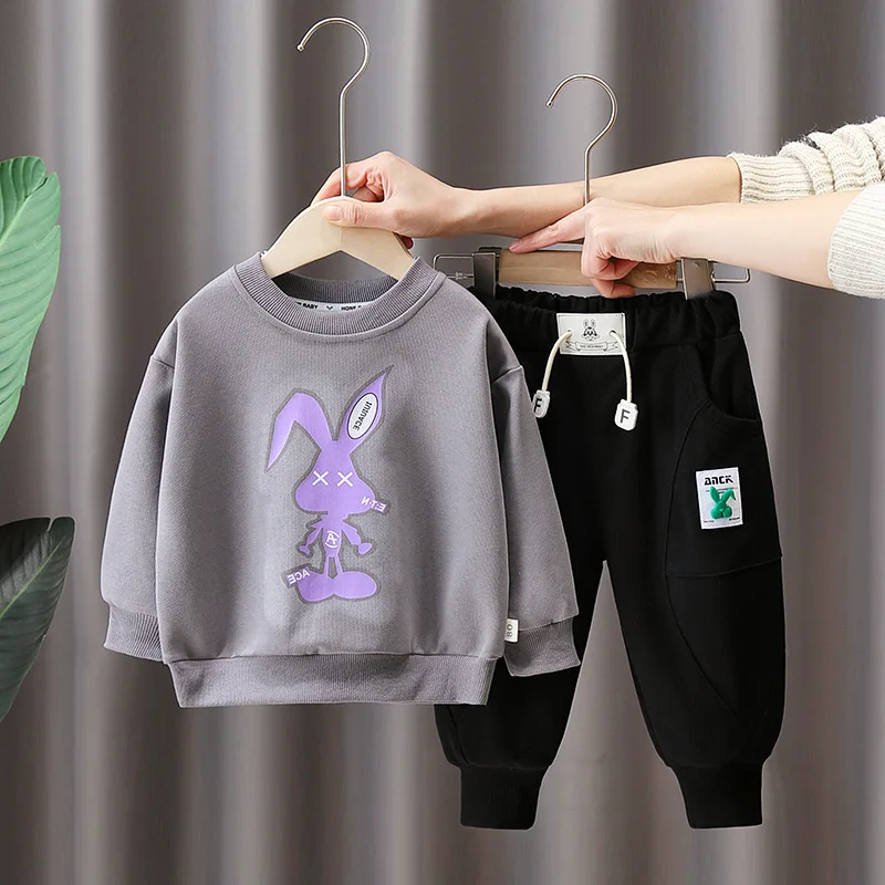 

Larua Kors New 2023 Korean Clothing Set Spring Long Sleeve O Neck Print Rabbit Purple Pink 2 Pcs Sets Boys Clothes 12M-5T