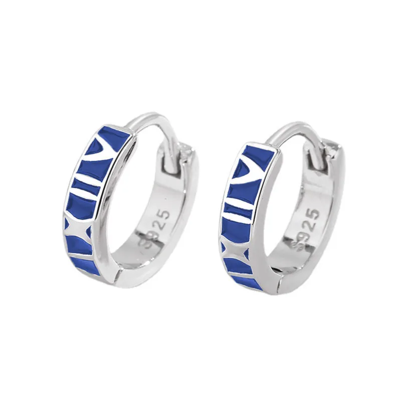 

S925 Sterling Silver Original Design Roman Numerals Blue Black Earrings for Men Hip Hop Unique Niche Gift for Girls Fine Jewelry