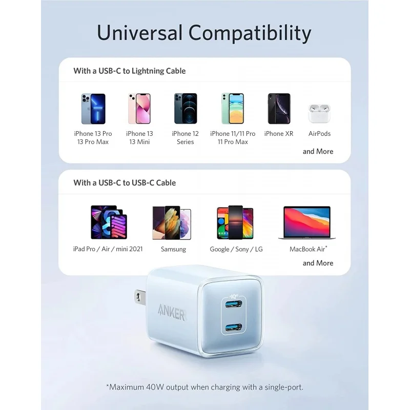 Kup Ładowarka Anker 521 (Nano Pro),40W PIQ 3.0 Dual Port Kompaktowa Szybka ładowarka USB C, Dla IPhone 13/13 Mini,Xiaomi