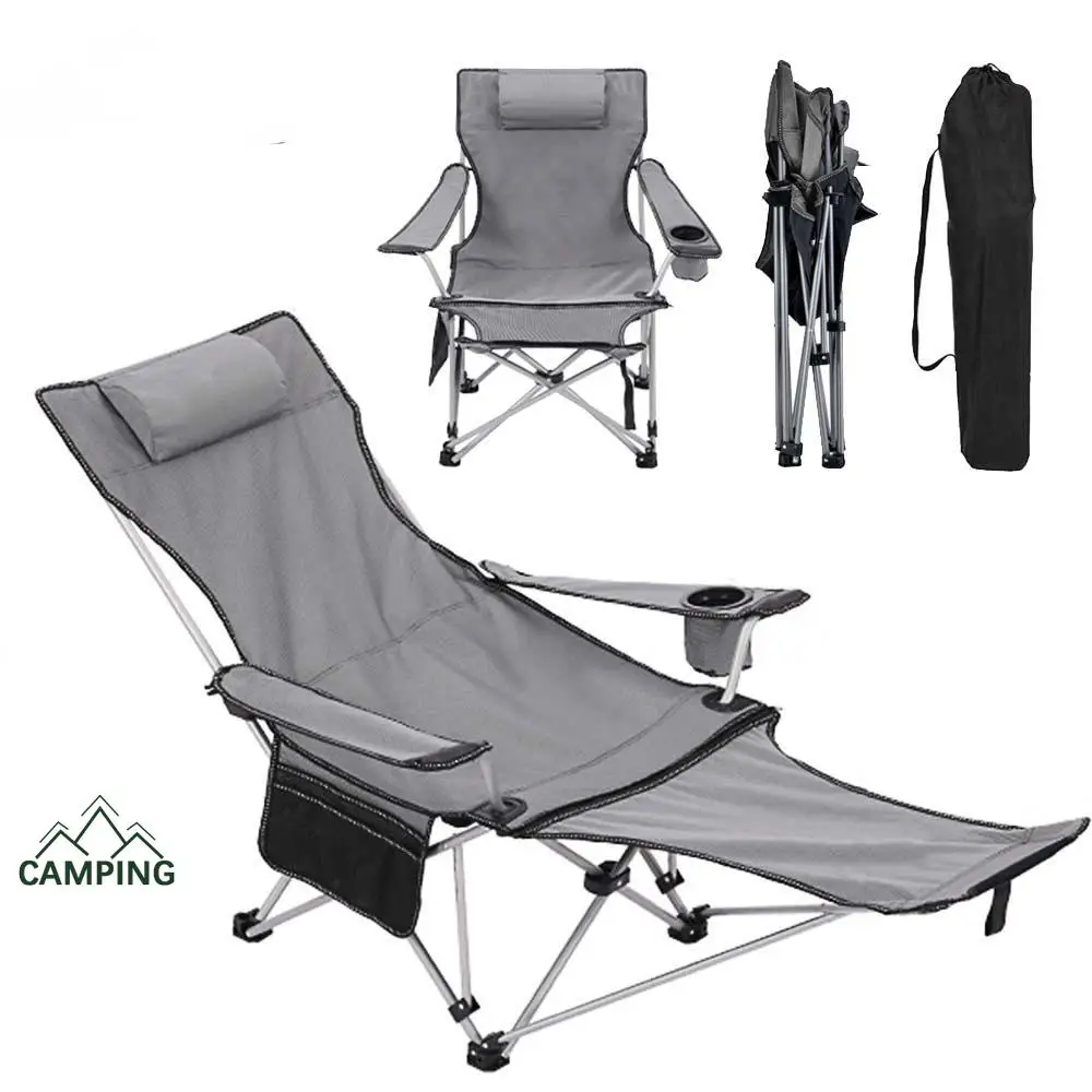 

Outdoor Folding Camping Fishing Chair Lounge Chair Bed Tourist Chair with Armrest Footrest Camping Chair Adjustable Recliner