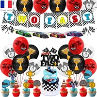 two fast race car theme birthday party decor happy 2 year old race car banner cake topper balloon cheer baby 2nd birthday party
