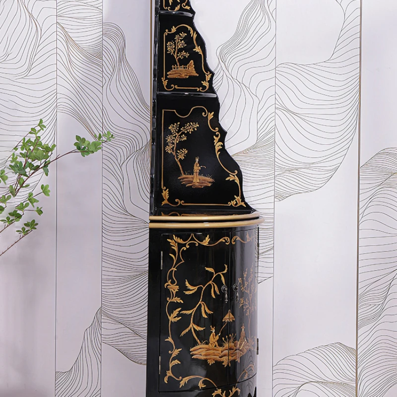 Угловой треугольный шкаф для хранения гостиной с рисунком