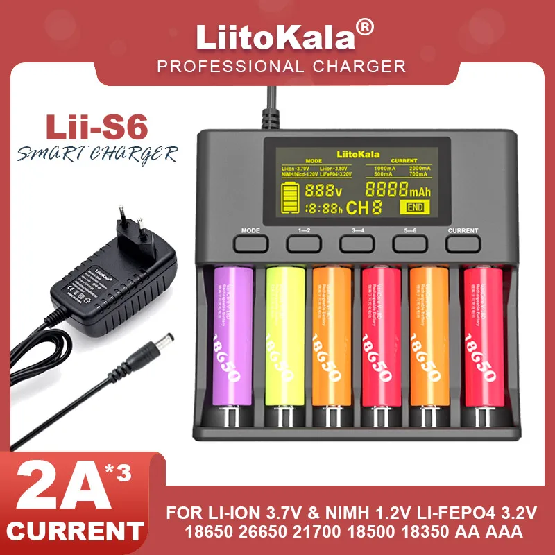 

Liitokala Lii-M4S Lii-500 Lii-PD4 Lii-500S LCD 3.7V 18650 18350 18500 21700 20700 14500 26650 AA NiMH Lithium-Battery Charger