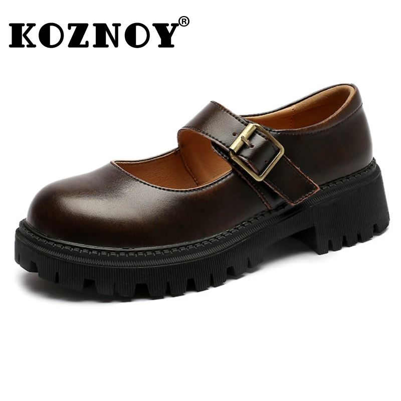 

Koznoy 5cm Mary Jane Retro Genuine Leather Summer Girls Concise Buckle Strap Comfy Simple Lolita Preppy Style JK Uniform Shoes